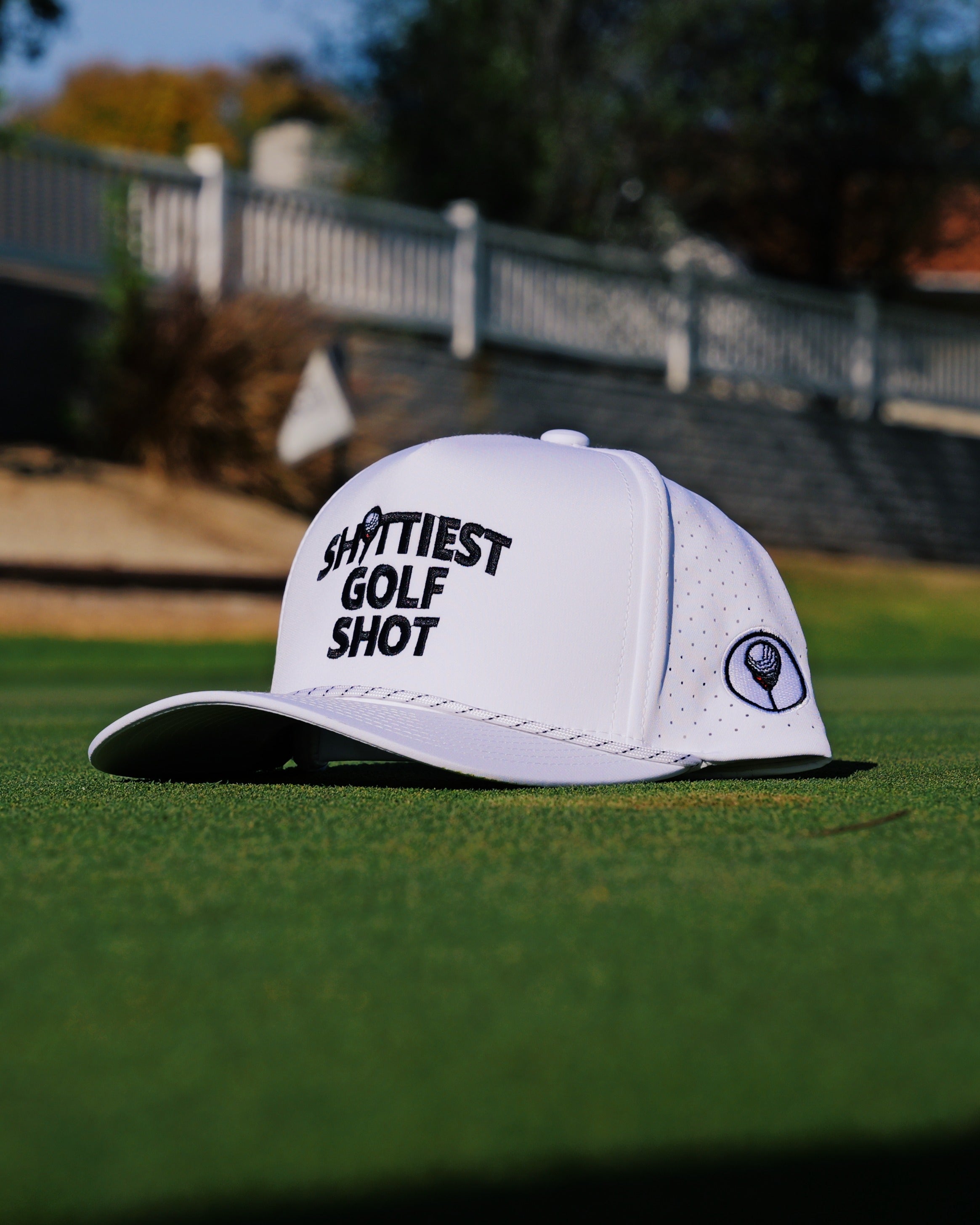 White- Sh!ttiest Golf Shot- Snapback Rope Hat w/ Logo Inclusion