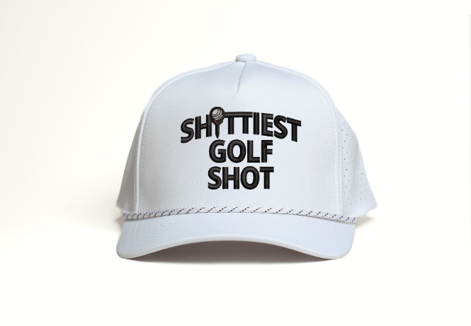 White- Sh!ttiest Golf Shot- Snapback Rope Hat w/ Logo Inclusion